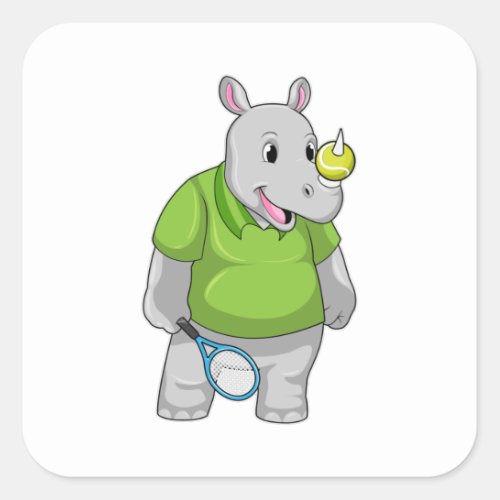 Rhino at Tennis with Tennis ball Square Sticker