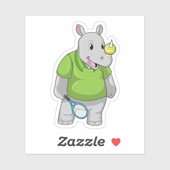 Rhino at Tennis with Tennis ball Sticker (Sheet)
