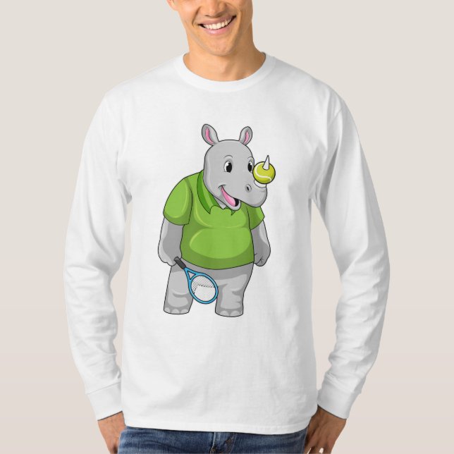 Rhino at Tennis with Tennis ball T-Shirt (Front)
