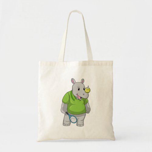 Rhino at Tennis with Tennis ball Tote Bag