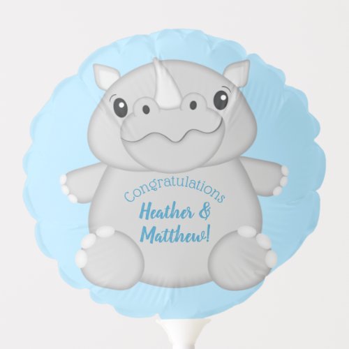 Rhino Baby Shower Blue Balloon