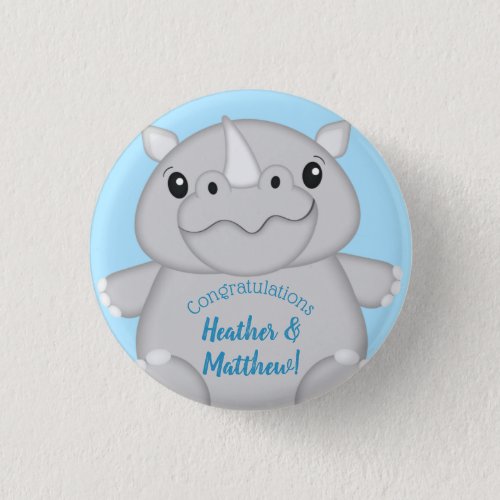 Rhino Baby Shower Blue Button