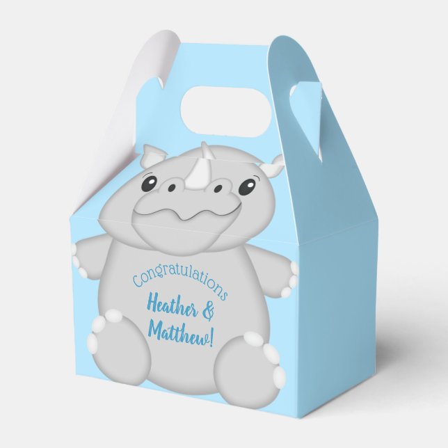 Rhino Baby Shower Blue Favor Boxes (Front Side)