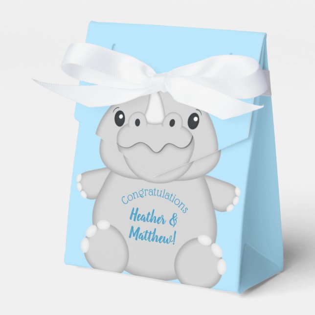 Rhino Baby Shower Blue Favor Boxes (Front Side)