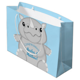 Rhino Baby Shower Blue Large Gift Bag