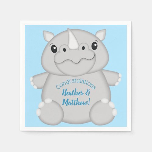 Rhino Baby Shower Blue Napkins