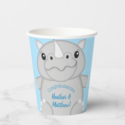 Rhino Baby Shower Blue Paper Cups