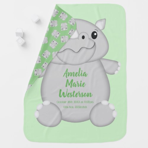 Rhino Baby Shower Green Baby Blanket