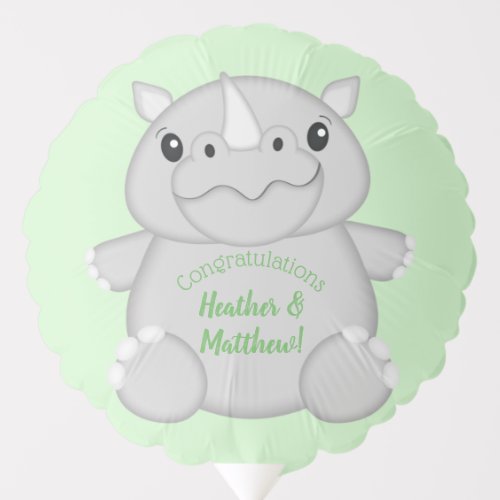 Rhino Baby Shower Green Balloon