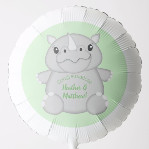 Rhino Baby Shower Green Balloon