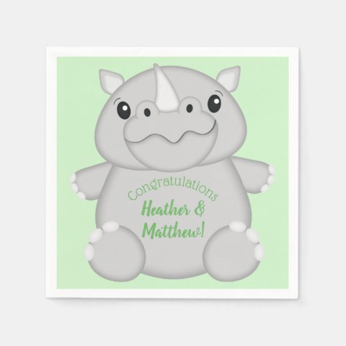 Rhino Baby Shower Green Napkins