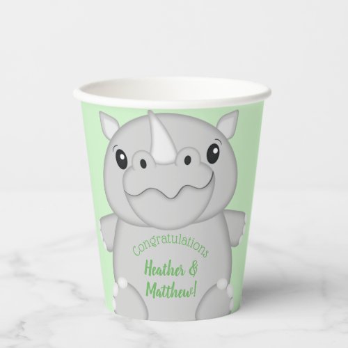 Rhino Baby Shower Green Paper Cups