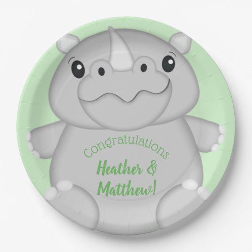 Rhino Baby Shower Green Paper Plates