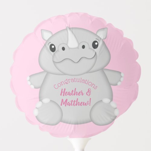 Rhino Baby Shower Pink Balloon