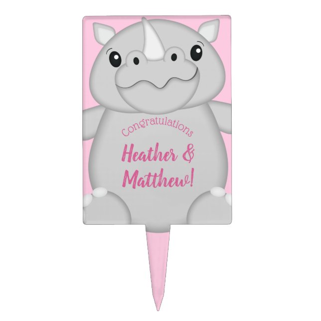 Rhino Baby Shower Pink Cake Topper (Front)
