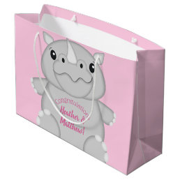 Rhino Baby Shower Pink Large Gift Bag