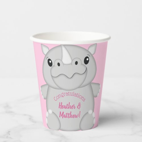 Rhino Baby Shower Pink Paper Cups