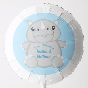 Rhino Baby Shower Safari Blue Balloon
