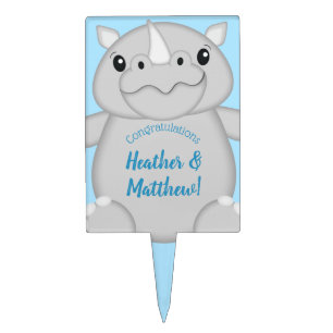 Rhino Baby Shower Safari Blue Cake Topper