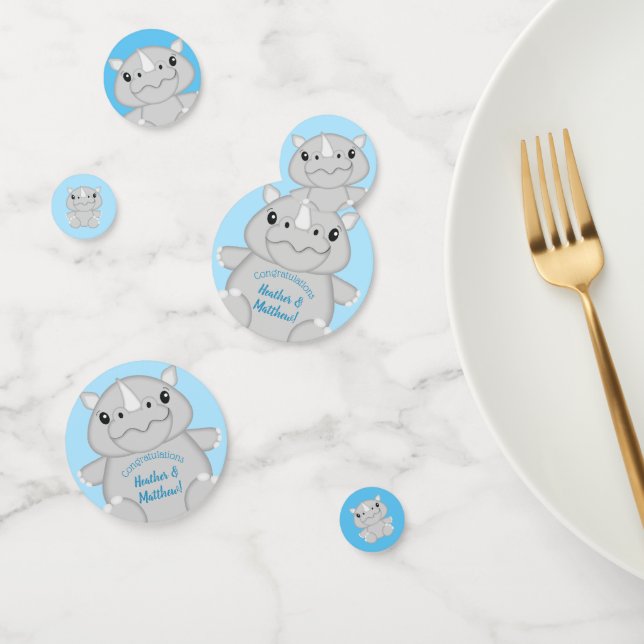 Rhino Baby Shower Safari Blue Confetti (Group)