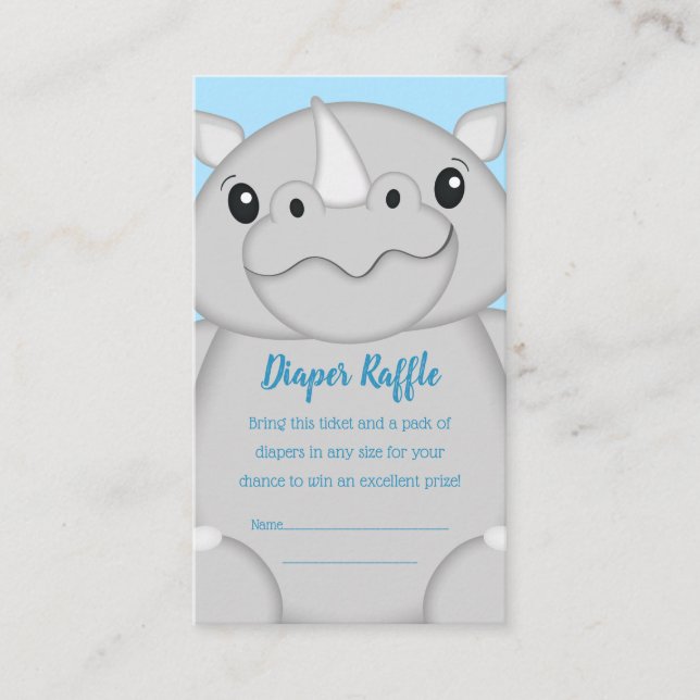 Rhino Baby Shower Safari Blue Enclosure Card (Front)