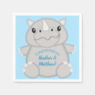 Rhino Baby Shower Safari Blue Napkins