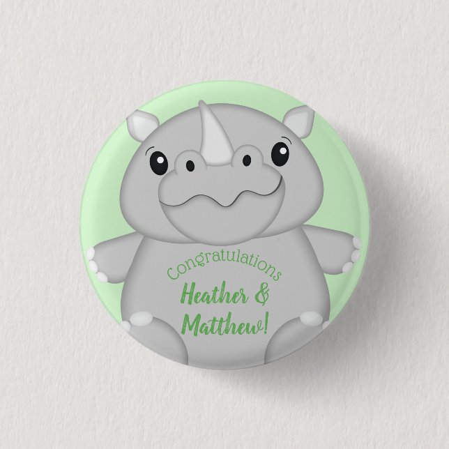 Rhino Baby Shower Safari Button (Front)