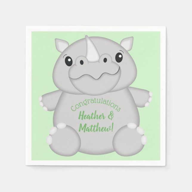 Rhino Baby Shower Safari Napkins (Front)