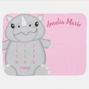 Rhino Baby Shower Safari Pink Girl Baby Blanket