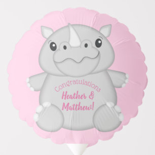 Rhino Baby Shower Safari Pink Girl Balloon