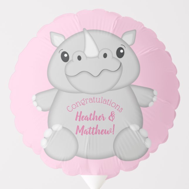 Rhino Baby Shower Safari Pink Girl Balloon (Front)