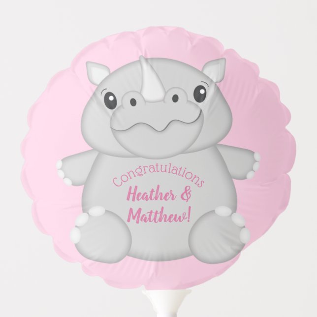 Rhino Baby Shower Safari Pink Girl Balloon (Front)