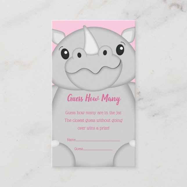 Rhino Baby Shower Safari Pink Girl Enclosure Card (Front)