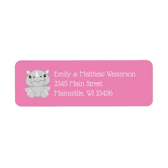 Rhino Baby Shower Safari Pink Girl Label (Front)