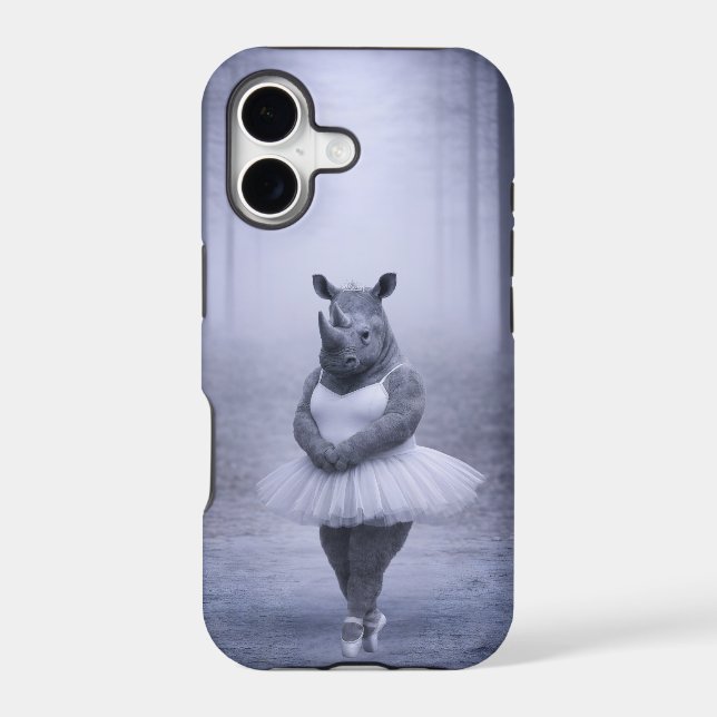 Rhino Ballerina in Misty Forest iPhone Case (Back)