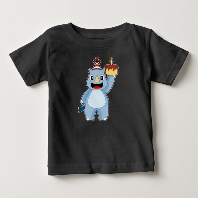 Rhino Birthday Candle Cake Baby T-Shirt (Front)