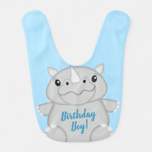 Rhino Birthday Party Blue Baby Bib