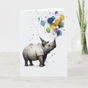 Rhino Birthday Party Folded Greeting Card