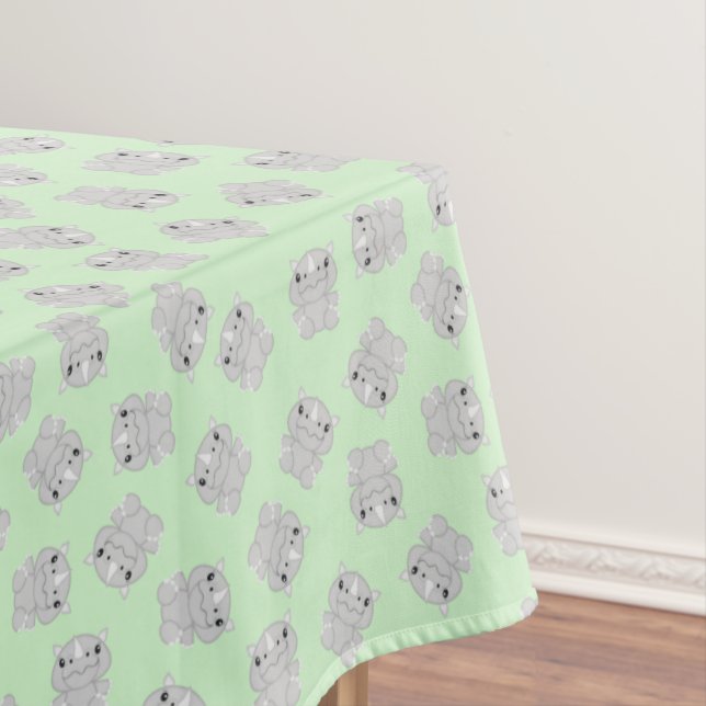 Rhino Birthday Party Green Tablecloth (In Situ)