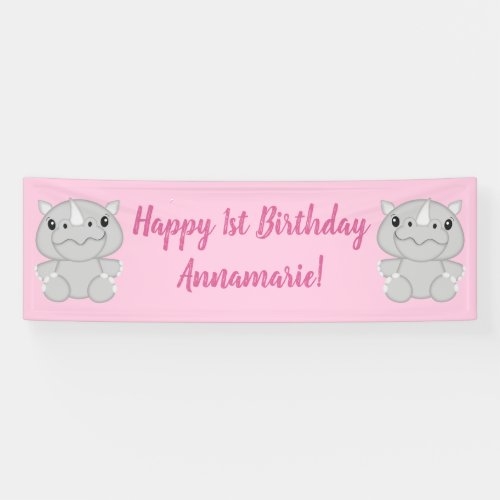 Rhino Birthday Party Pink Banner