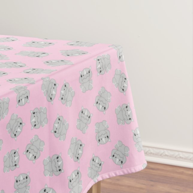 Rhino Birthday Party Pink Tablecloth (In Situ)