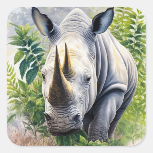 Rhino Botanical Art  Square Sticker
