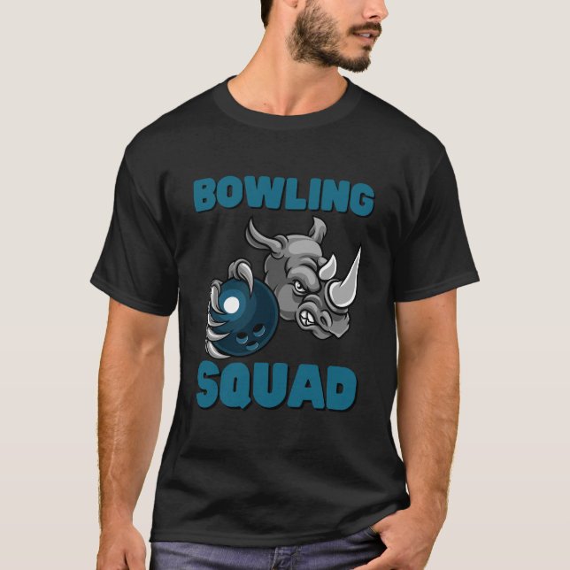 rhino bowling squad holding bowling ball T-Shirt (Front)