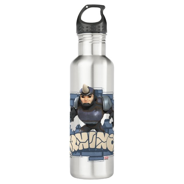 Rhino Character Badge Stainless Steel Water Bottle (Front)