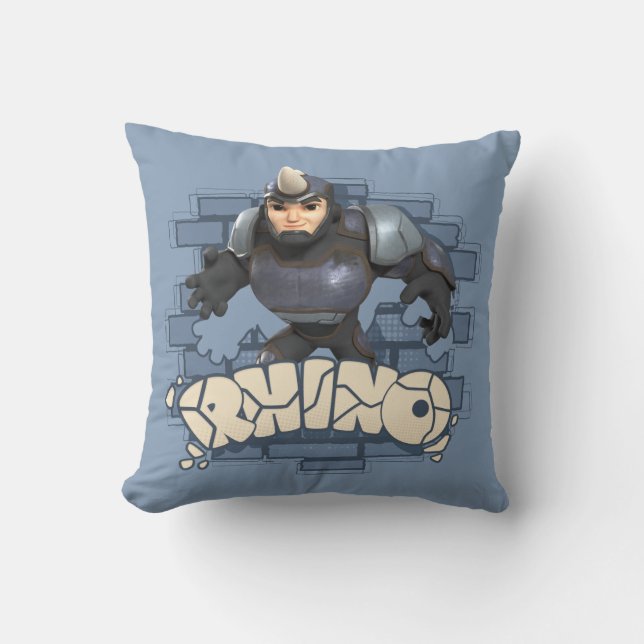 Rhino Character Badge Throw Pillow (Front)