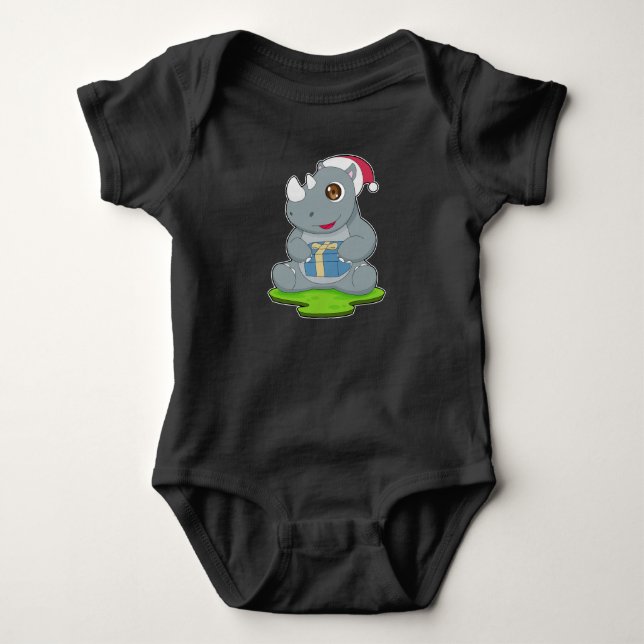 Rhino Christmas Santa hat Baby Bodysuit (Front)