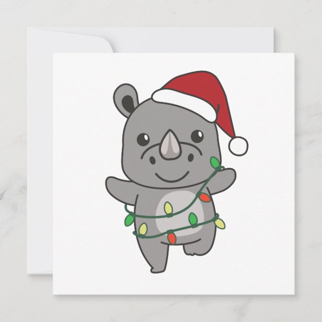 Rhino Christmas Winter Animals Rhinos Holiday Card (Front)