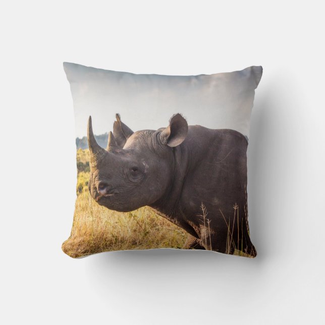 Rhino Cotton Throw Pillow (Front)