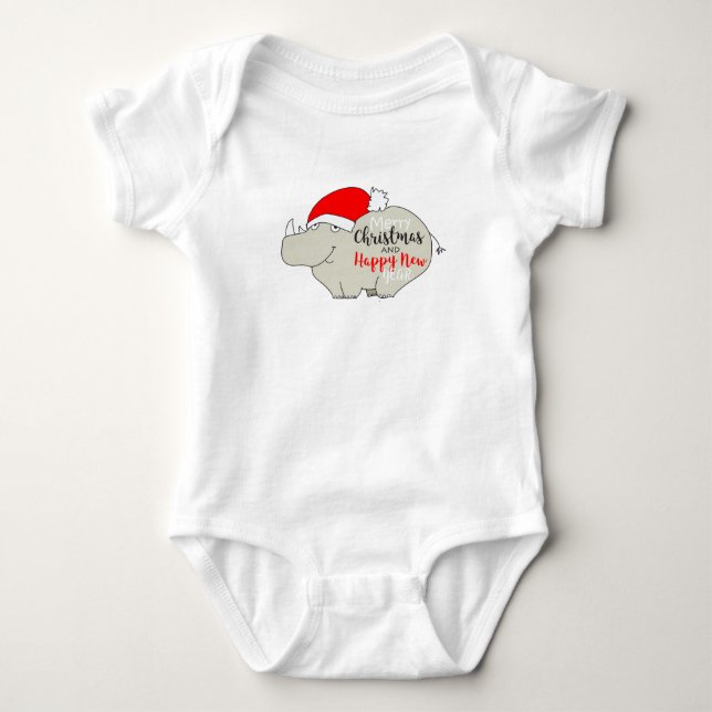 Rhino Cute Cartoon Christmas Baby Bodysuit (Front)