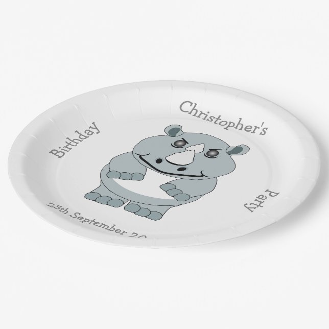 Rhino Design Birthday Party Paper Plates (Angled)